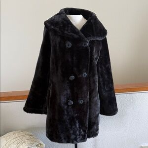 Vintage Mod 1960’s Soft Faux Fur Double Breasted Pea Coat with orange lining